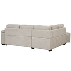 2 in 1 Sleeper Sofa Bed with Storage Ottoman, Beige Linen Upholstery, 84.75' L Shape Couch for Small Spaces - Grand Goldman Shop