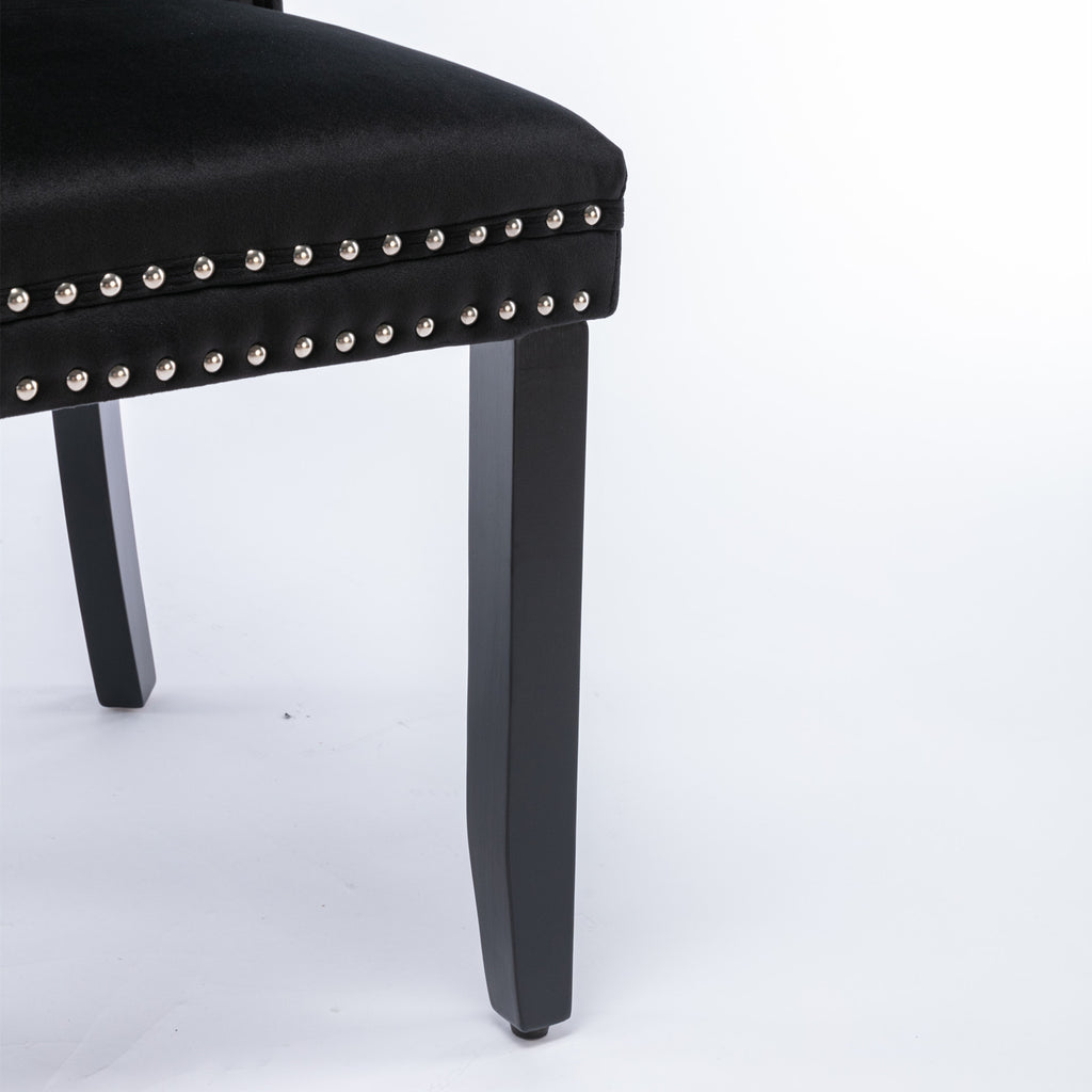 Nikki Collection Modern, High-end Tufted Solid Wood Contemporary Velvet Upholstered Dining Chair with Wood Legs Nailhead Trim 2-Pcs Set, Black, SW2001BK - Grand Goldman Shop