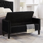 Upholstered Tufted Button Storage Bench with nails trim,Entryway Living Room Soft Padded Seat with Armrest,Bed Bench-Black - Grand Goldman Shop