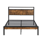 Modern Metal Platform Bed Frame with Wooden Headboard and Footboard, USB Liner, Queen Size, Black and Brown - Grand Goldman Shop
