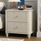 Fluted Nightstand, 21.65' Wide Side Table with 3 Drawers, Mid Century Modern Wood NightStand with Metal Handle, Wooden Bedside End Table for Bedroom, Living Room, Closet, Beige - Grand Goldman Shop
