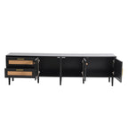 Black Rattan-inspired TV Stand with 3 Cabinets & 2 Drawers, MDF and Solid Wood Media Console for TVs up to 80'', Modern Living Room Entertainment Center - Grand Goldman Shop