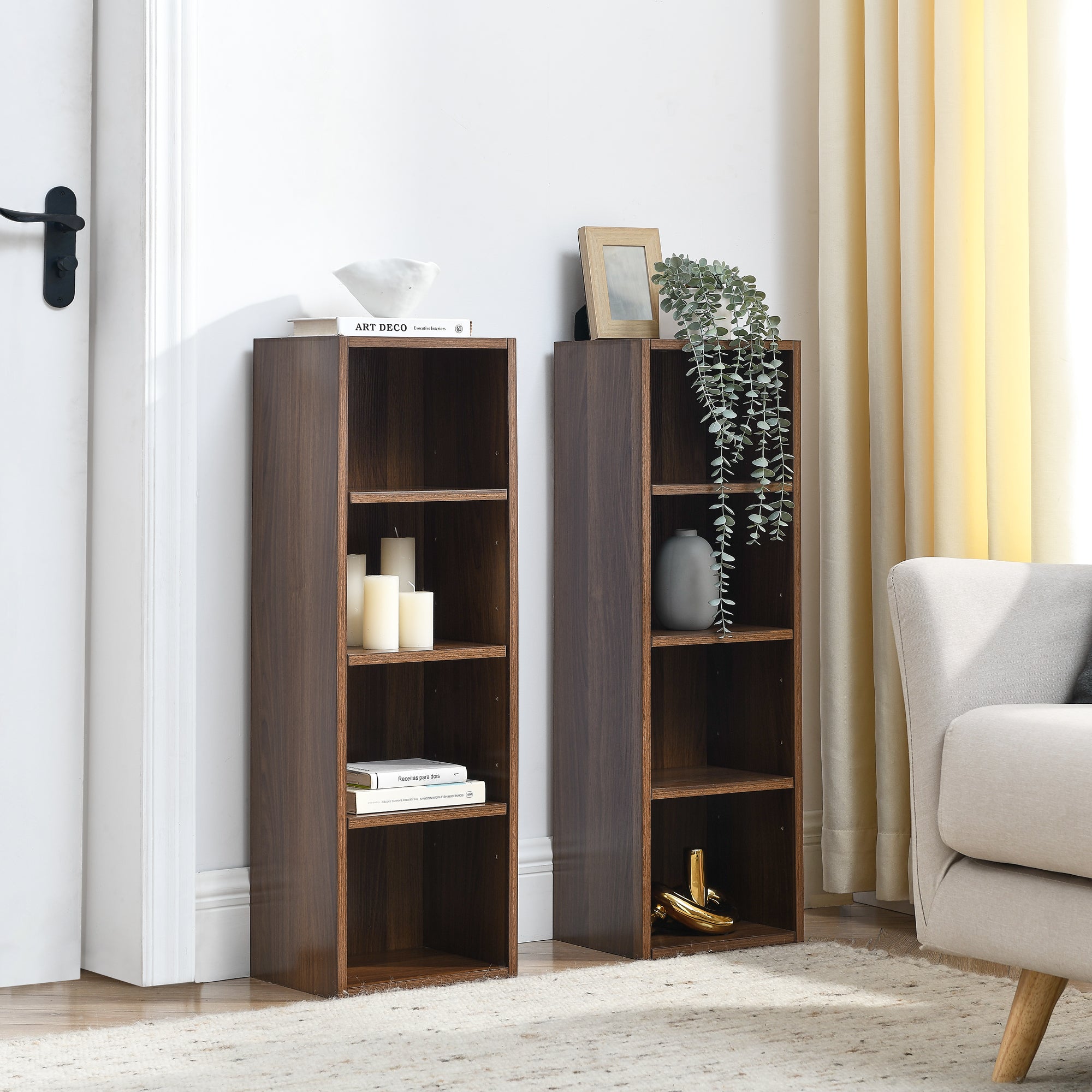 8-Tier Media Tower Rack, CD DVD Slim Storage Cabinet with Adjustable Shelves, Tall Narrow Bookcase Display Bookshelf for Home Office,Multi-functional double-decker bookcase - Grand Goldman Shop
