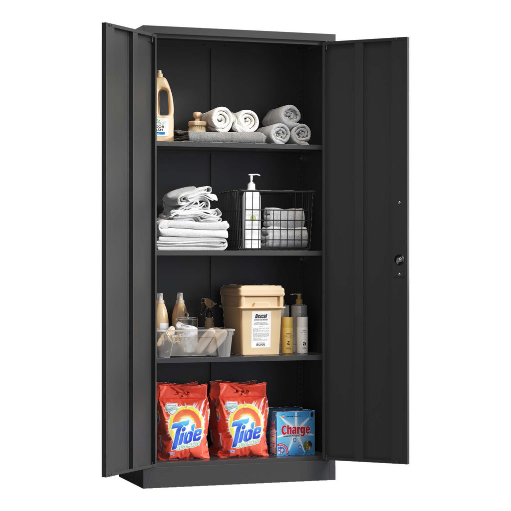Heavy Metal Garage Storage Cabinet, Black Tool Steel Locking Cabinet with Doors and 3 Adjustable Shelves, 71 Inch Tall | Prem