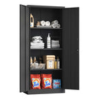 Heavy Metal Garage Storage Cabinet, Black Tool Steel Locking Cabinet with Doors and 3 Adjustable Shelves, 71 Inch Tall | Prem