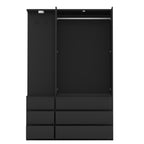 Wardrobe Closet 71.7' H, Bedroom Wooden Wardrobe with 2 Doors 6 Drawers, Modern Clothing Storage Cabinet Combination with Storage Shelves and Hanging Rail, Black - Grand Goldman Shop