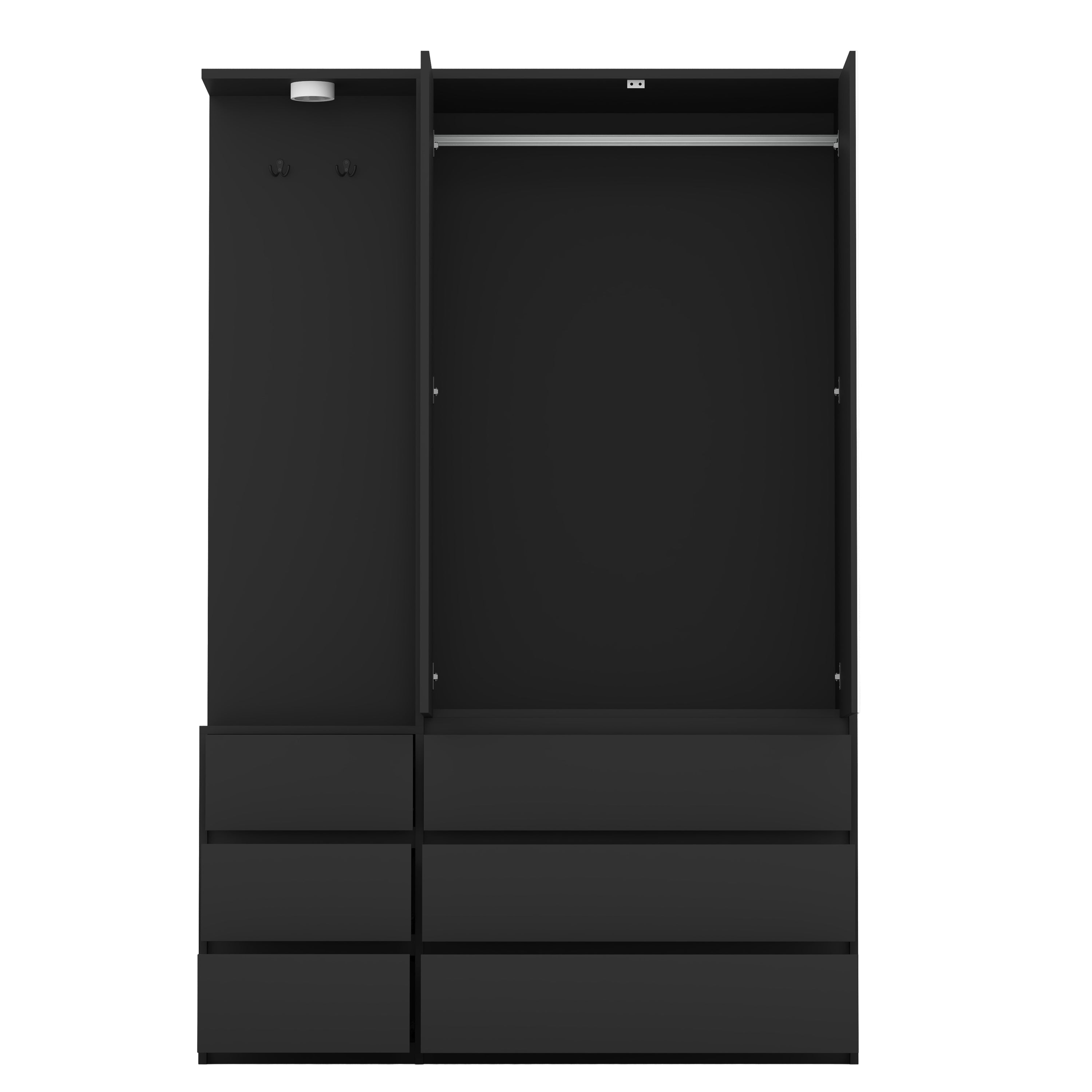 Wardrobe Closet 71.7' H, Bedroom Wooden Wardrobe with 2 Doors 6 Drawers, Modern Clothing Storage Cabinet Combination with Storage Shelves and Hanging Rail, Black - Grand Goldman Shop