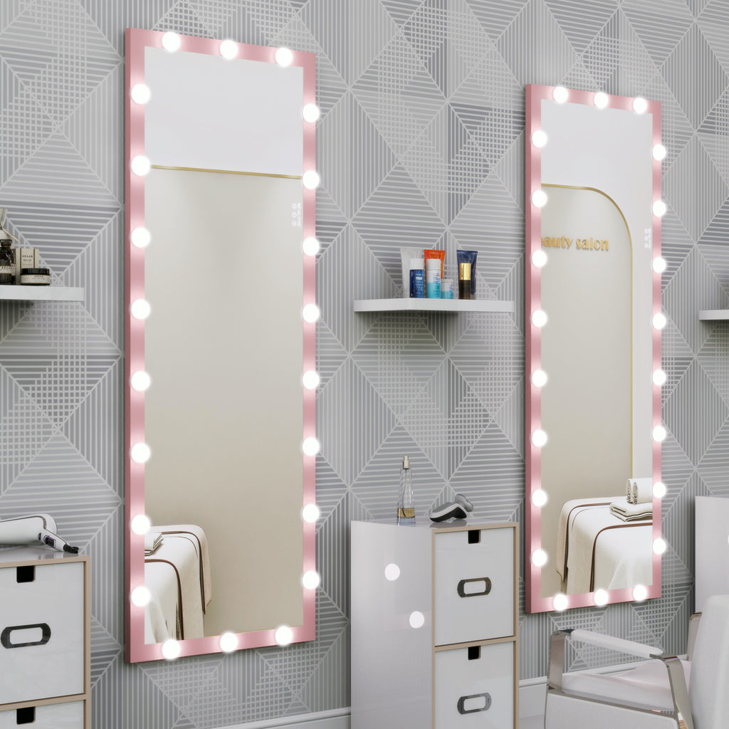 Hollywood Style Full Length Mirror with Lights, 3 Color Modes, Pink Aluminium, 62.6'x23.3' - Grand Goldman Shop