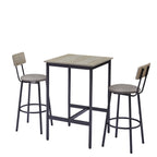 Bar Table Set with 2 Bar stools PU Soft seat with backrest, Grey, 23.62'' W x 23.62'' D x 35.43'' H - Grand Goldman Shop