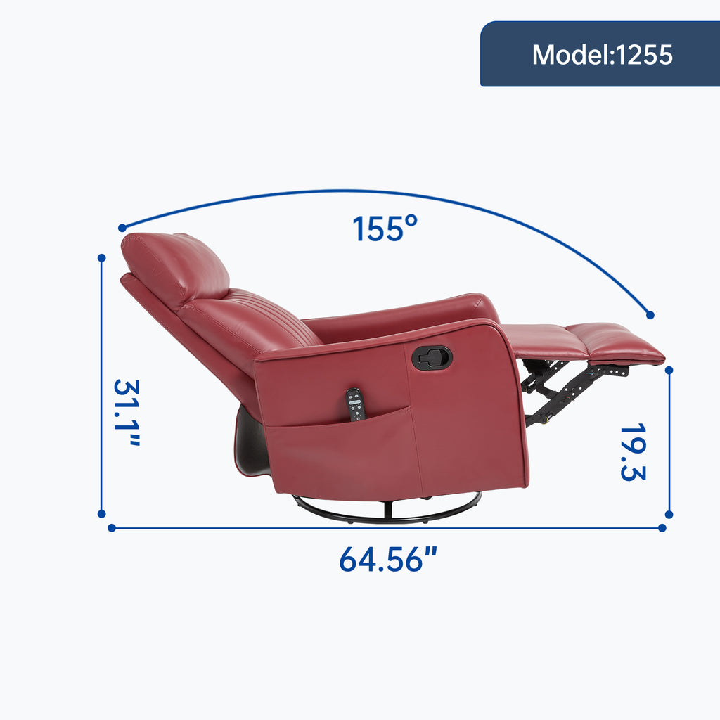 Red Faux Leather Heat Massage Manual Recliner Chair with Rocker and Swivel for Living Room - Grand Goldman Shop