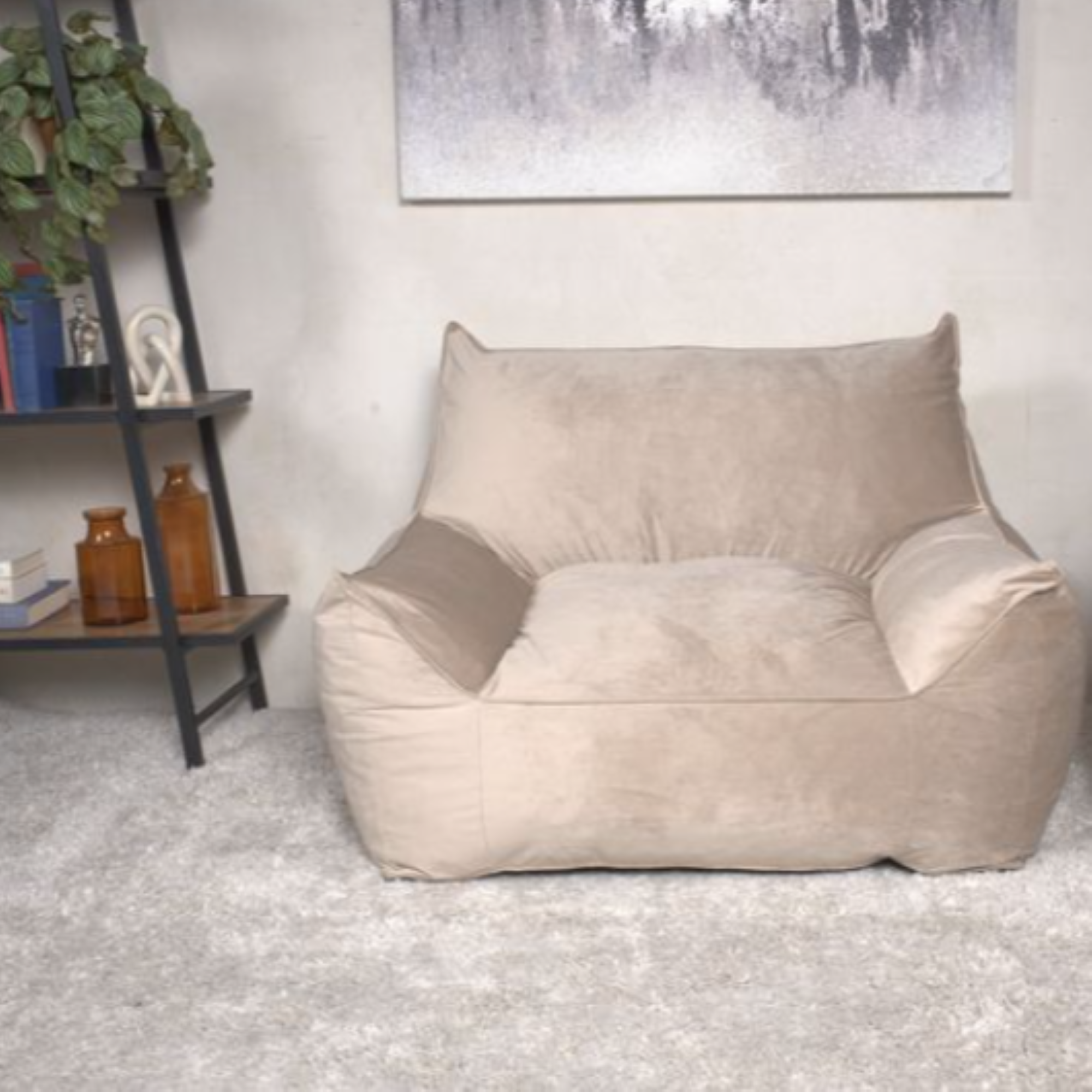 Allea Velveteen Bean Bag Chair with Armrests, Comfortable Velvet Seating, Taupe, 42x40x30 inches - Grand Goldman Shop
