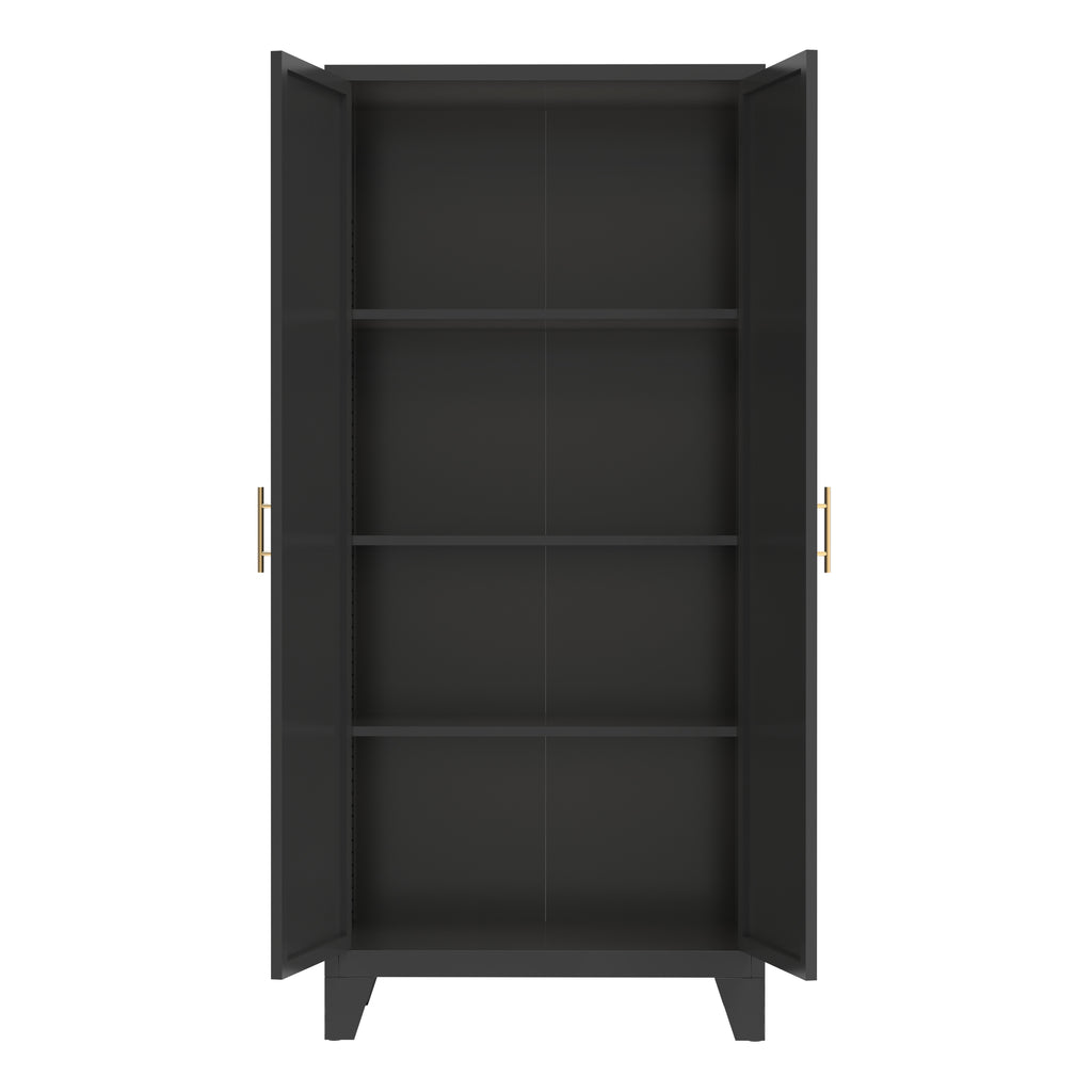 61'' 2 Shapely Doors Cabinet, Metal Storage Cabinet with Doors and Adjustable Shelves, for Bedroom, Living Room(Black) - Grand Goldman Shop