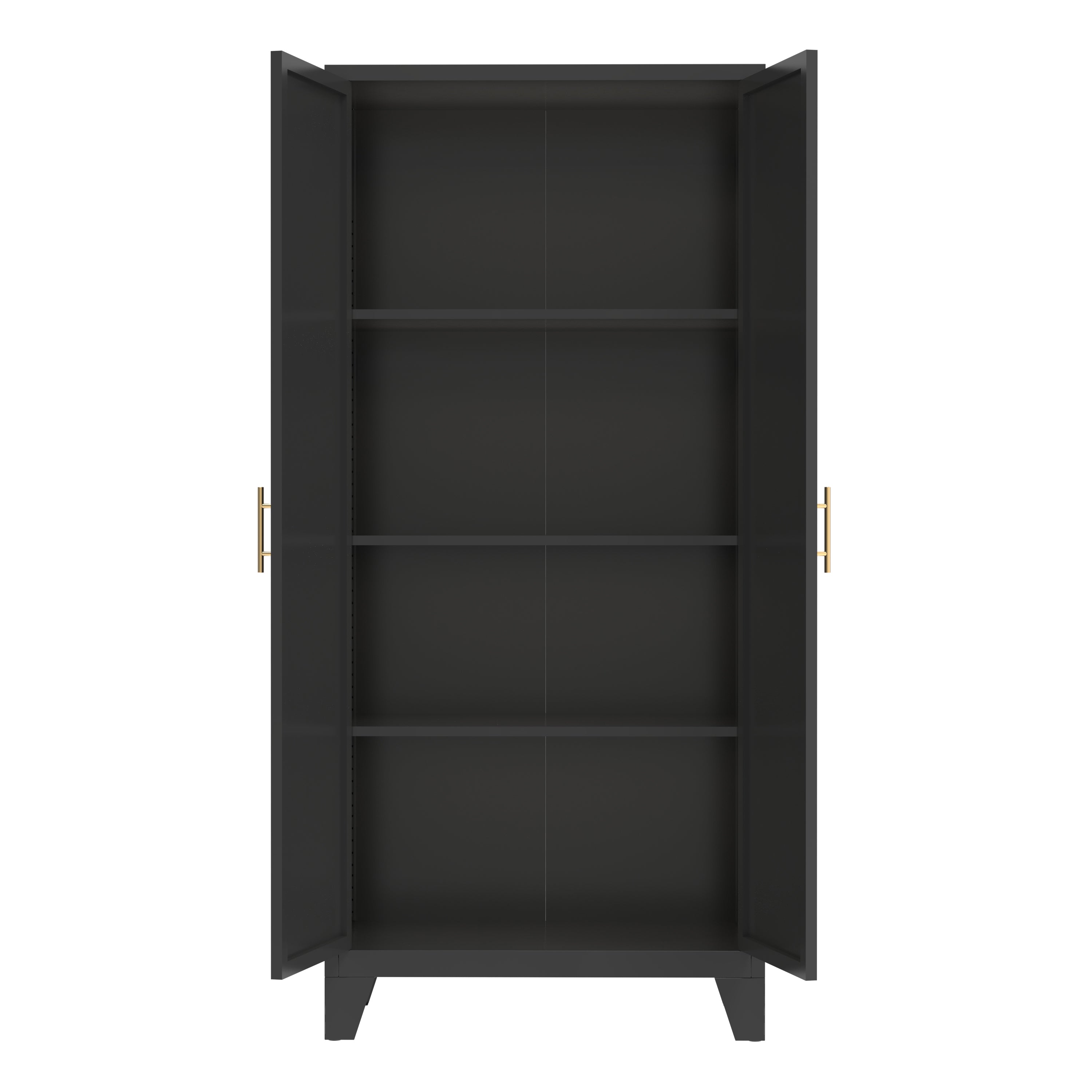 61'' 2 Shapely Doors Cabinet, Metal Storage Cabinet with Doors and Adjustable Shelves, for Bedroom, Living Room(Black) - Grand Goldman Shop