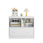 White Wooden Kids Toy Storage Organizer with Large Drawer and Low Bookshelf for Nursery & Playroom, Engineered Wood Cabinet f