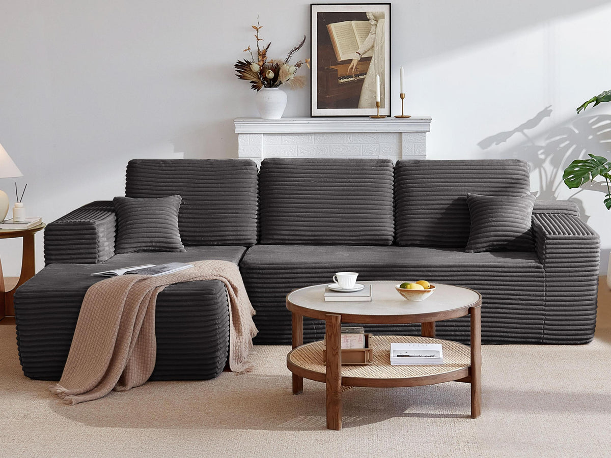104' Cloud Sectional Sofa with L-Shape Chaise and Side Pockets , Modern Modular Design, Deep Seating, Upholstered Couch for Living Room/Bedroom, No Assembly Required (Plush Fabric), Grey, Left-facing - Grand Goldman Shop