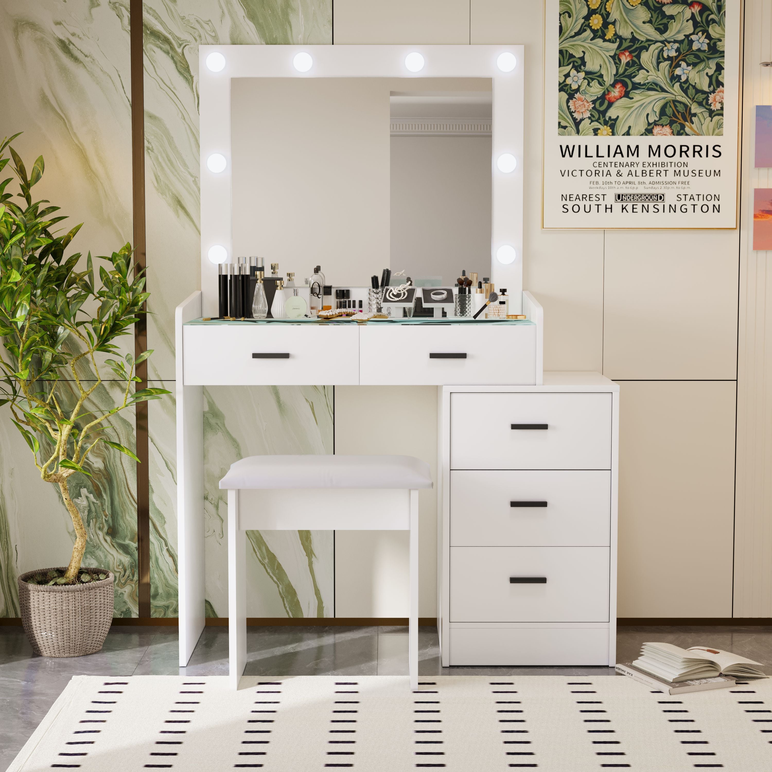 White color adjustable dressing table with 5 drawers - Grand Goldman Shop