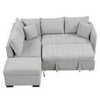Modern L-shaped Sectional Pull Out Sofa Bed with USB Ports & Storage Ottoman, Gray Jacquard Fabric, 82.6' - Grand Goldman Shop