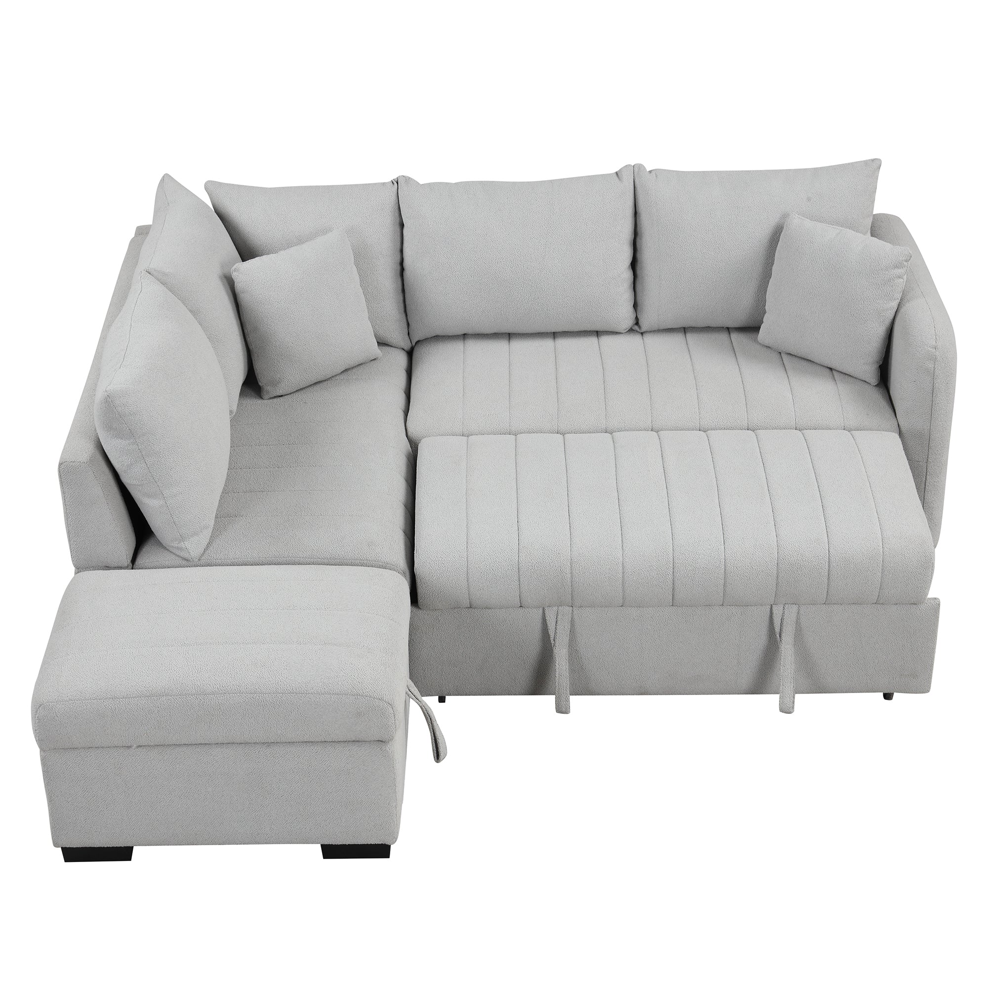 Modern L-shaped Sectional Pull Out Sofa Bed with USB Ports & Storage Ottoman, Gray Jacquard Fabric, 82.6' - Grand Goldman Shop