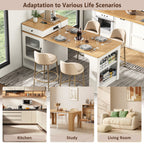 K&K 59.5' Kitchen Island with Extendable Dining Table, Kitchen Storage Table with Double-sided Storage, Kitchen Island with 2 Drawers, Power Outlet, Side Open Shelves, for Kitchen, Dining Room, White - Grand Goldman Shop