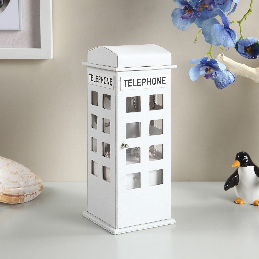 11.5' Tall Leather Jewelry Box, British Telephone Design, White - Grand Goldman Shop