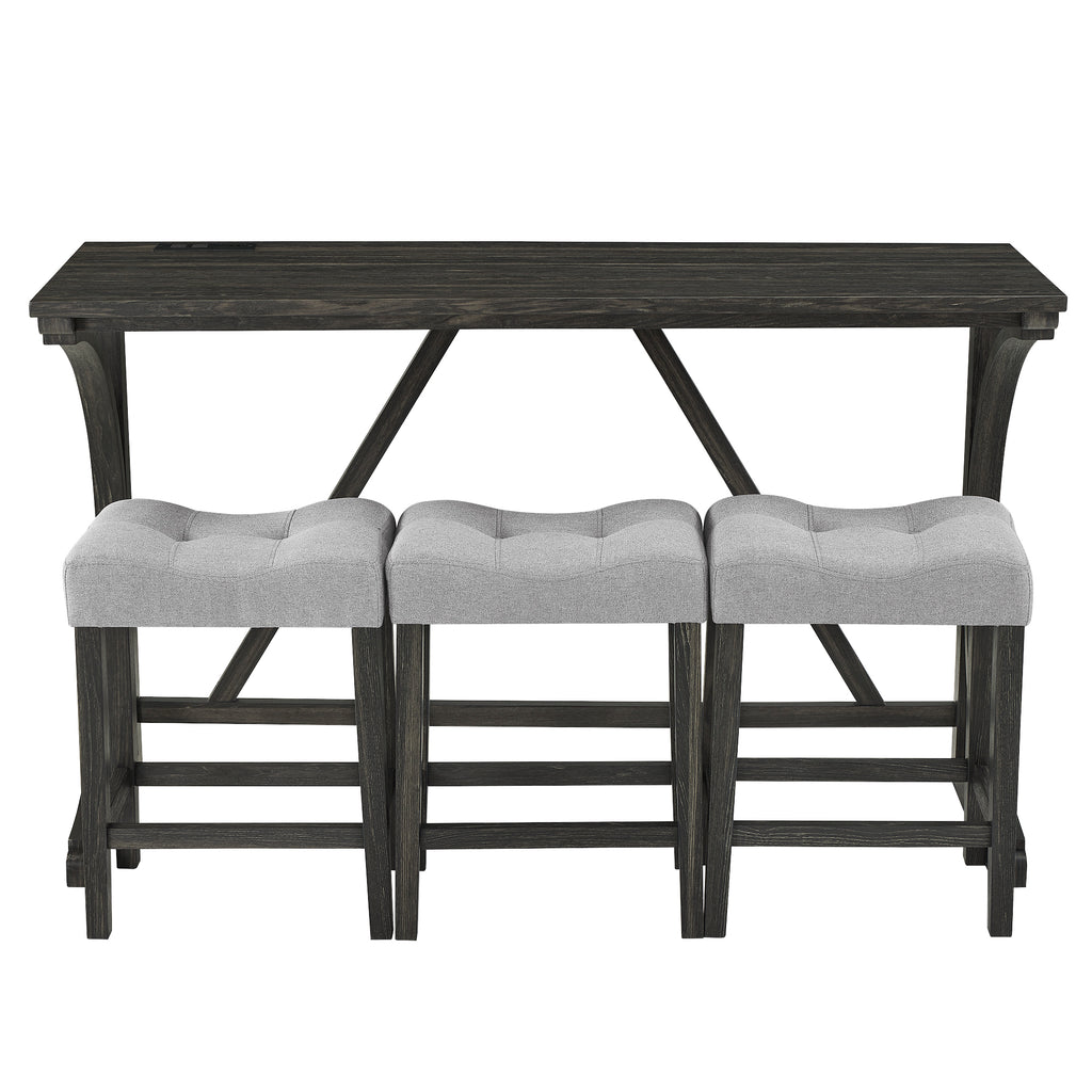 Bar Table Set with Power Outlet, Bar Table and Chairs Set, 4 Piece Dining Table Set, Industrial Breakfast Table Set, for Living Room, Dining Room, Game Room - Grand Goldman Shop
