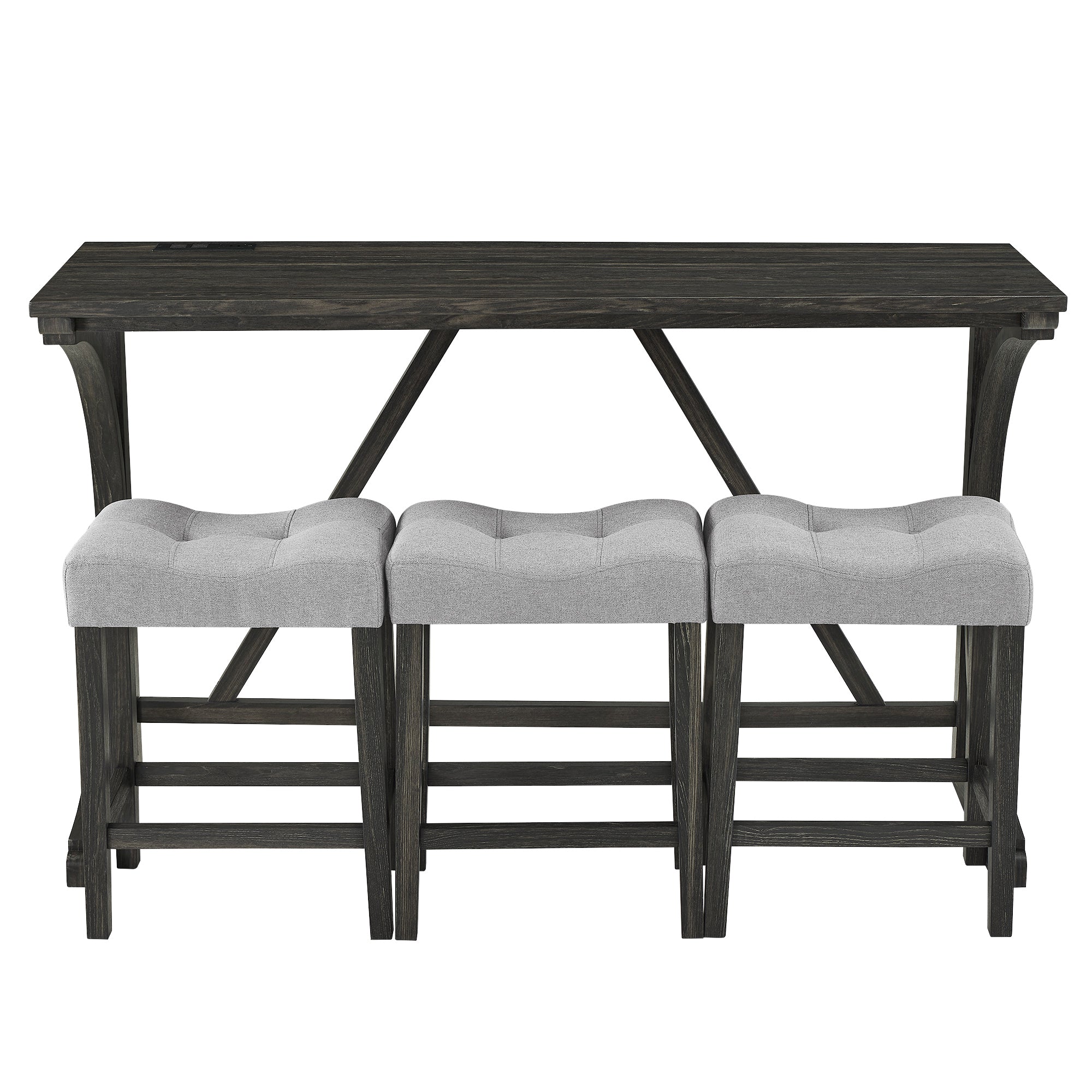 Bar Table Set with Power Outlet, Bar Table and Chairs Set, 4 Piece Dining Table Set, Industrial Breakfast Table Set, for Living Room, Dining Room, Game Room - Grand Goldman Shop