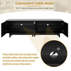 ON-TREND Graceful TV Stand with Arch Cabinets for TVs Up to 78'', Minimalist Entertainment Center with Solid Wood Legs, Practical Media Console with Adjustable Shelves for Living Room, Black - Grand Goldman Shop