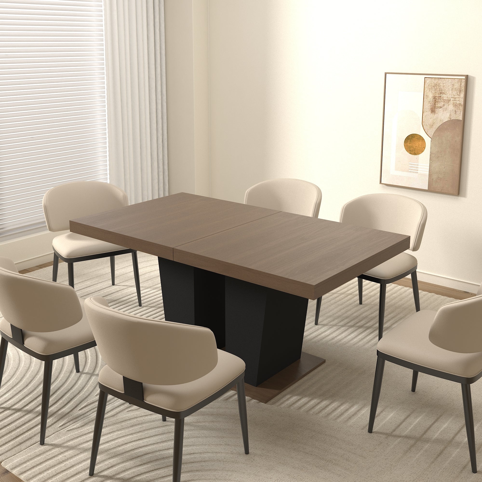 Extendable Dining Room Table for 4-10 People,Wooden Transformer Kitchen Dining Table with Black Double Sturdy Pedestal Base, Modern Expandable Large Table - Grand Goldman Shop