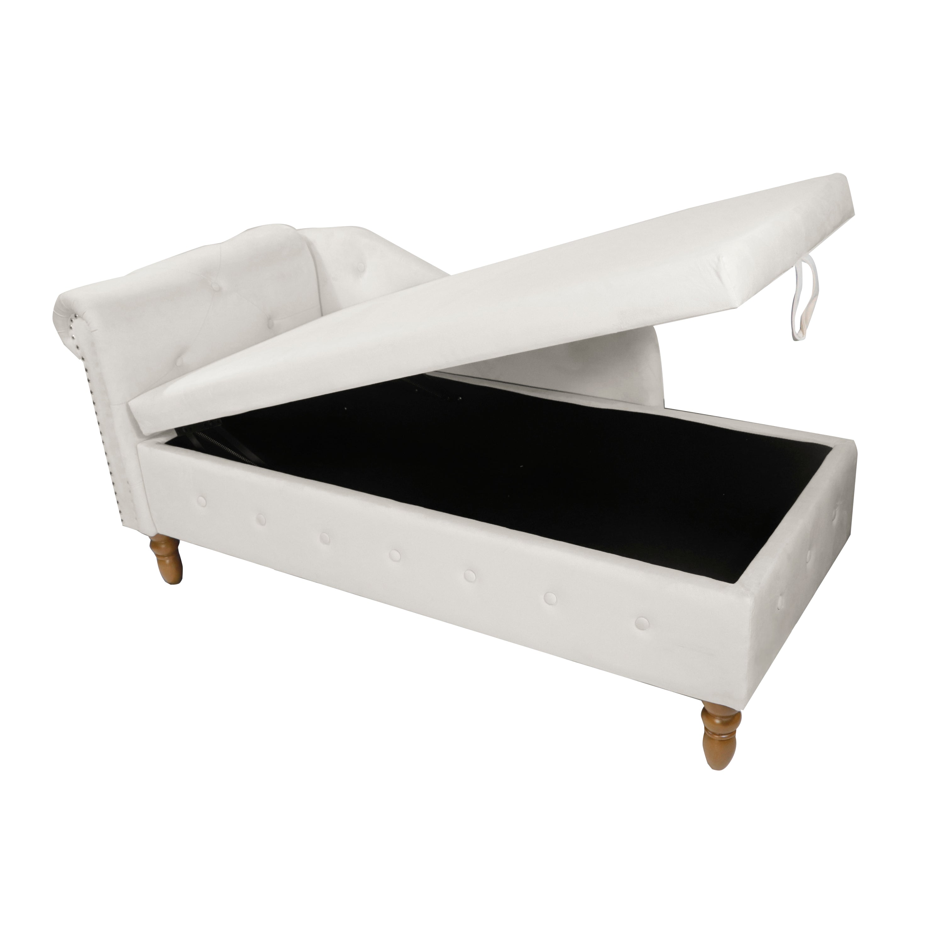 Beige Chaise Lounge Indoor, Velvet Lounge Chair for Bedroom with Storage & Pillow, Modern Upholstered Rolled Arm Chase Lounge for Sleeping with Nailhead Trim for Living Room Bedroom Office - Grand Goldman Shop
