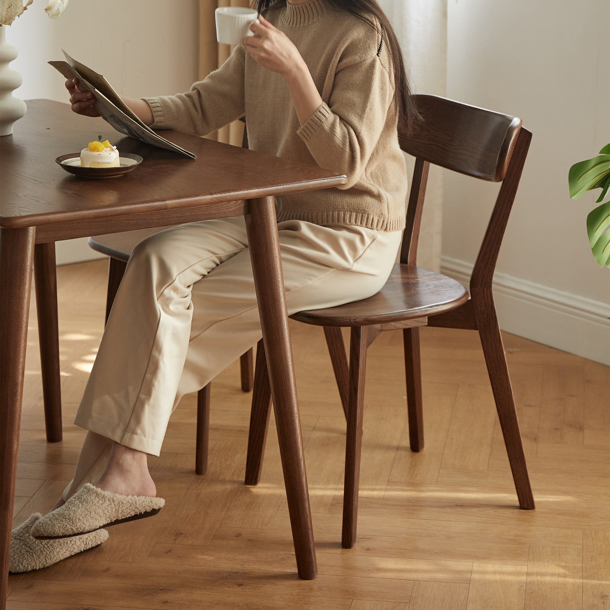 Natural Oak Dining Chair Set of 4 - Solid Wood, Comfortable Design, Walnut Finish, 19.69x18.50x31.50 inches - Grand Goldman Shop