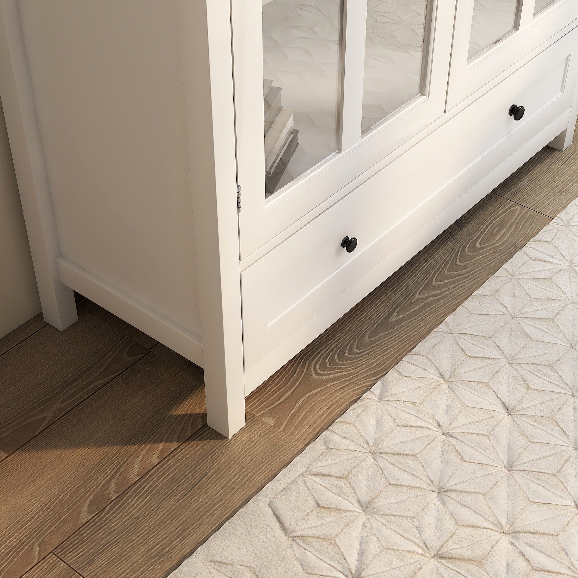 Buffet storage cabinet with double glass doors and unique bell handle - Grand Goldman Shop