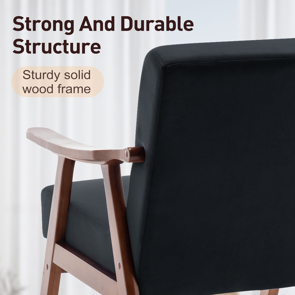 Mid-Century Modern Wingback Accent Chair with Solid Wood Frame and Extra-Thick Backrest – Lounge Chair for Living Room, Bedroom, or Reading Room - Grand Goldman Shop