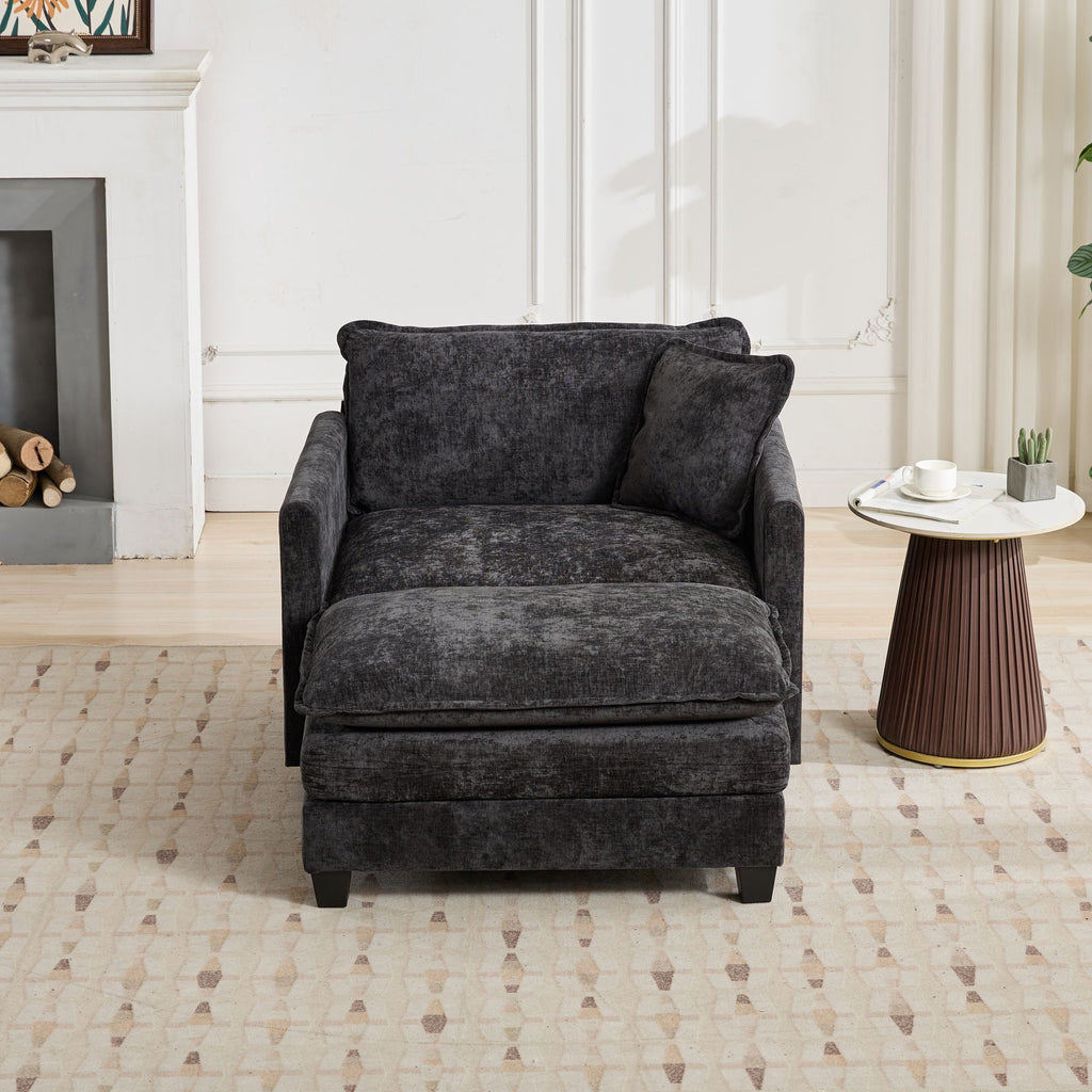 Cloud Sofa Ottoman only, Modern Sectional Couch, for Living Room Bedroom and Apartment, Comfy Double Layer Upholstered Seat Cushion, Breathable Chenille Fabric, Black - Grand Goldman Shop