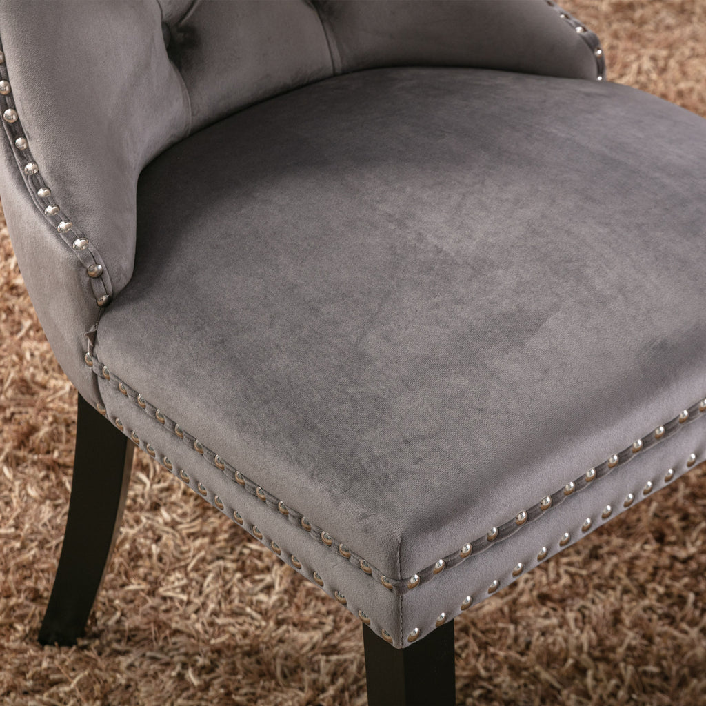 Nikki Collection Modern, High-end Tufted Solid Wood Contemporary Velvet Upholstered Dining Chair with Wood Legs Nailhead Trim 2-Pcs Set,Gray, SW2001GY - Grand Goldman Shop