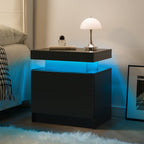Nightstand LED Bedside Table Cabinet Lights Modern End Side with 2 Drawers for Bedroom (Black) - Grand Goldman Shop