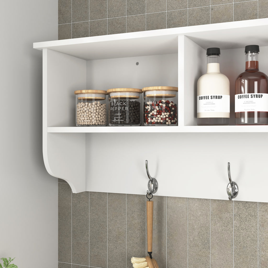 White Entryway Wall Mounted Coat Rack with 4 Dual Hooks Living Room Wooden Storage Shelf - Grand Goldman Shop