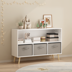 Kids Bookcase with Collapsible Fabric Drawers, Children's Book Display, Toy Storage Cabinet Organizer, White/Gray, MDF+Pine |