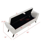 60'' Modern Storage Bench with Rubberwood  Legs, Cream Teddy Fabric, Padded Seat for Living Room & Bedroom - Grand Goldman Shop