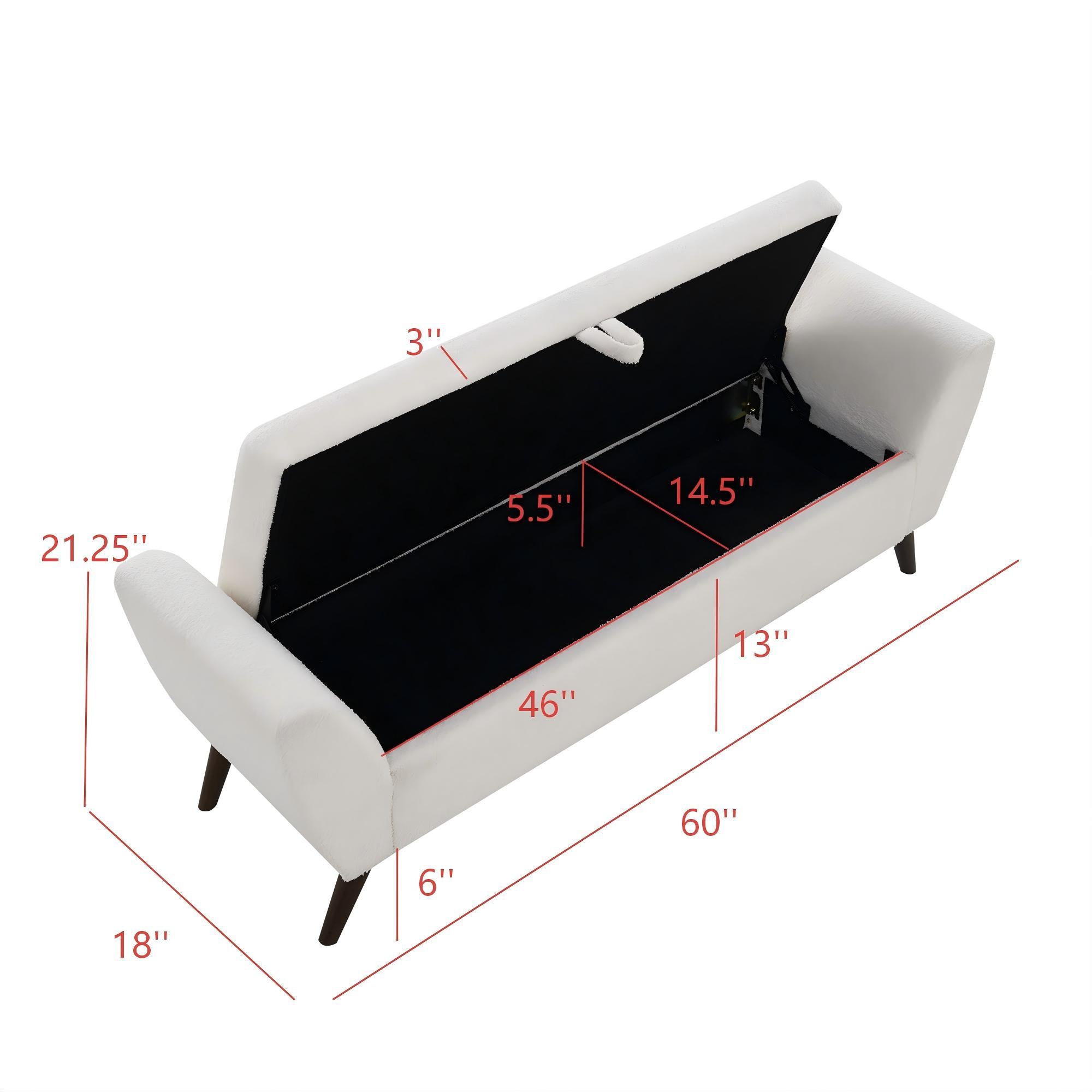 60'' Modern Storage Bench with Rubberwood  Legs, Cream Teddy Fabric, Padded Seat for Living Room & Bedroom - Grand Goldman Shop