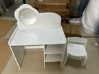 Kids Vanity Table with Mirror and Chair, Wooden Children's Dressing Makeup Desk with Storage Shelves, Study and Activity Tabl