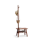 (Walnut Color) Natural Solid Wood Shoe Stool With Cloth Hanger, Mid-Century Modern Storage Bench with High Rebound Sponge Cushion for Entryway and Living Spaces - Grand Goldman Shop
