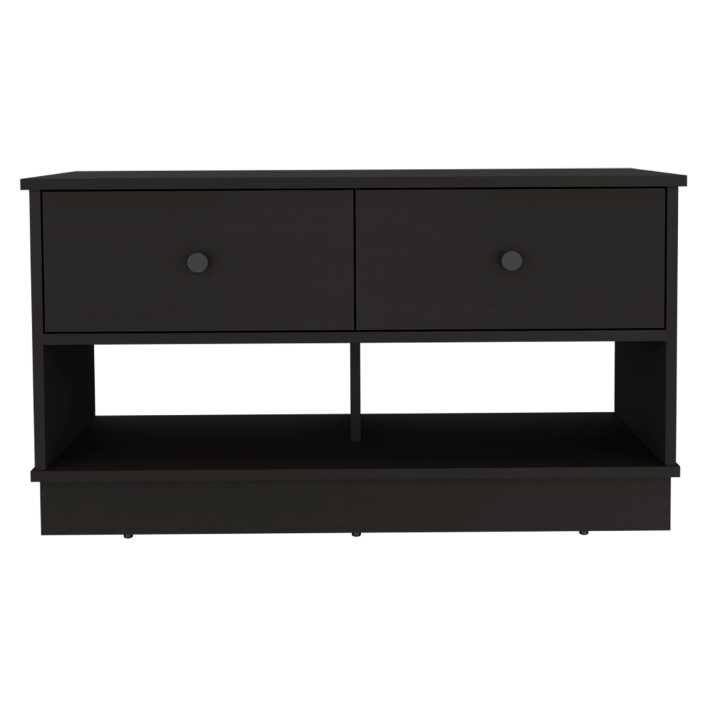Hamilton Storage Bench, Two Open Shelves, Two Drawers -Black - Grand Goldman Shop