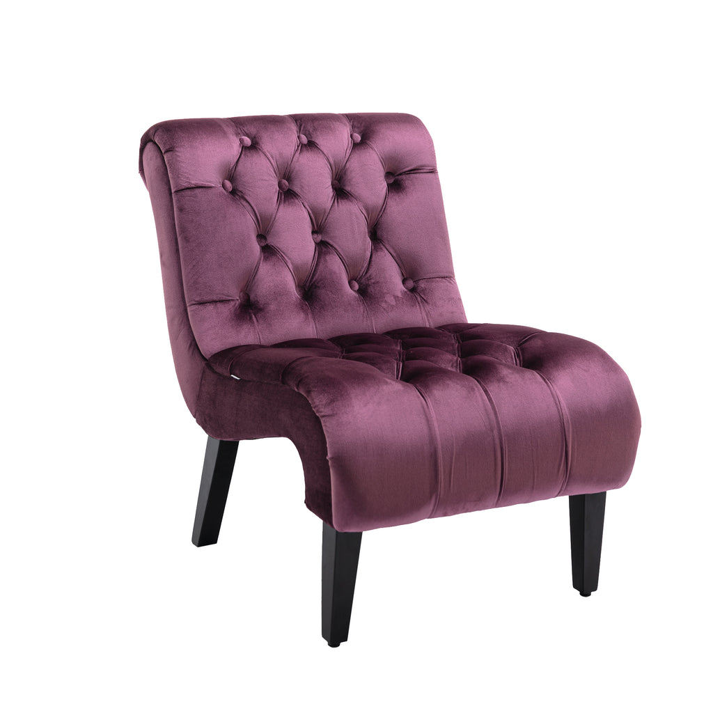 COOLMORE Modern Velvet Armless Accent Living Room Chair / Leisure Chair,Upholstered Fabric Button Comfortable Chair with Wooden Legs for Bedroom, Living Room, Office (Purple Velvet) - Grand Goldman Shop