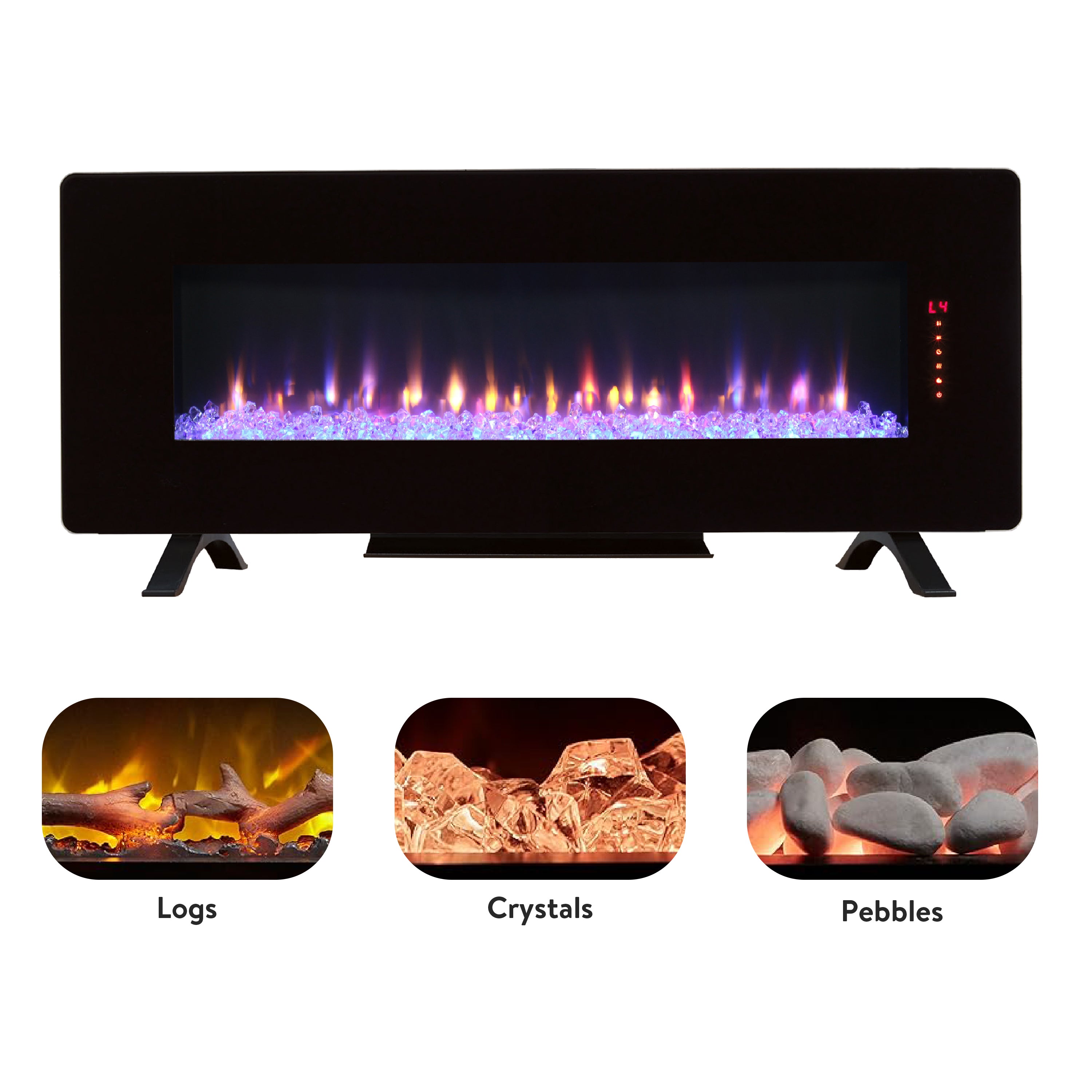 48 inch Curved Front Wall Mounted Electric Fireplace with remote and multi color flame & emberbed - Grand Goldman Shop
