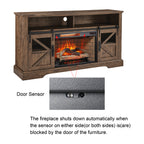 60 Inch Electric Fireplace  Entertainment Center With Door Sensor-Reclaimed Barnwood Color - Grand Goldman Shop