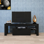 Black TV Stand with LED RGB Lights,Flat Screen TV Cabinet, Gaming Consoles - in Lounge Room, Living Room and Bedroom(Black) - Grand Goldman Shop