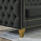 Modern Black Velvet Sofa with Button Tufting and Metal Legs, 3-Seater Couch for Living Room or Bedroom, Upholstered in Soft Velvet with Solid Wood Frame - Grand Goldman Shop