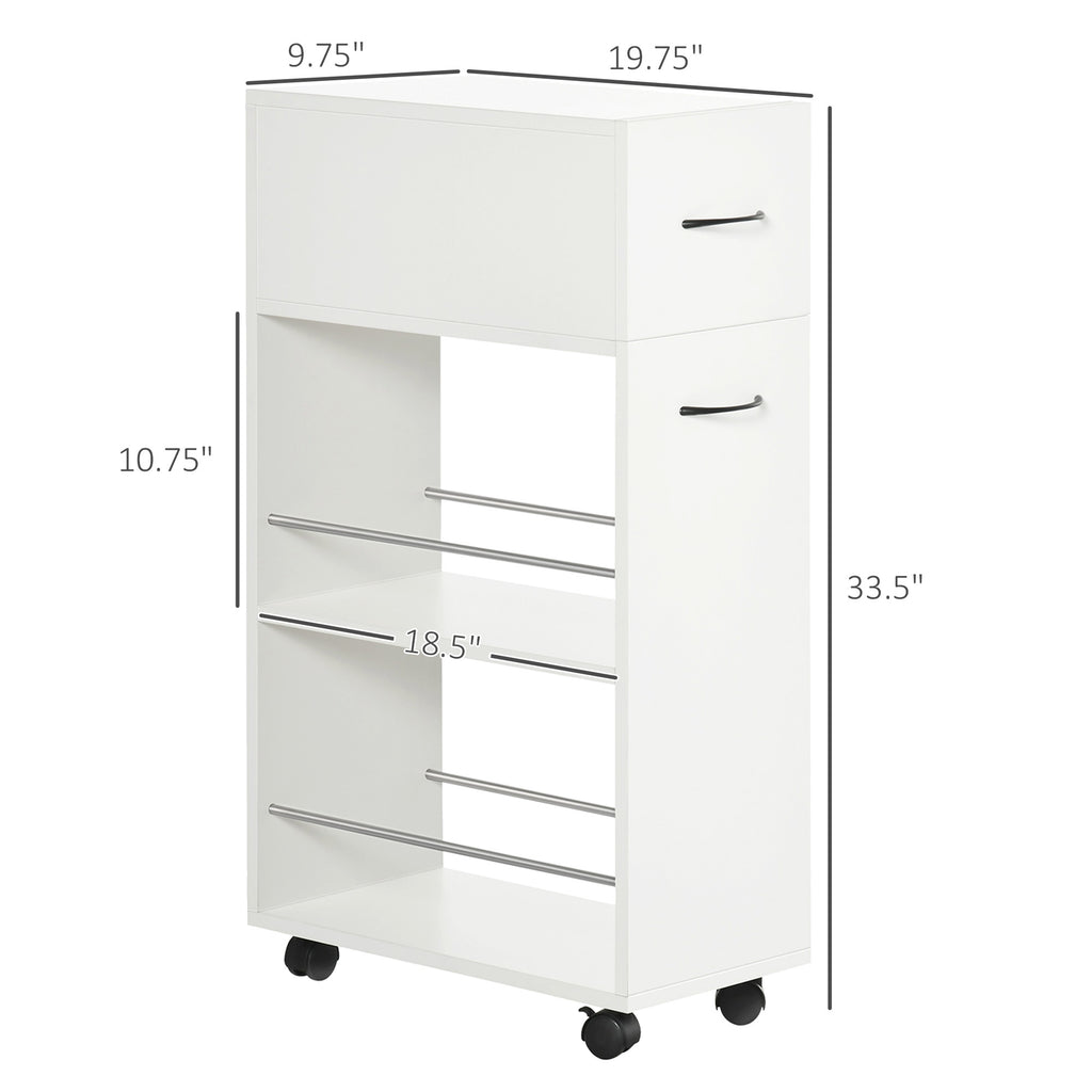 HOMCOM 3- tier Slim Storage Cart, Rolling Narrow Kitchen Cart on Wheels for Small Place, Slide Out Side Utility Cart for Bathroom, Laundry - Grand Goldman Shop