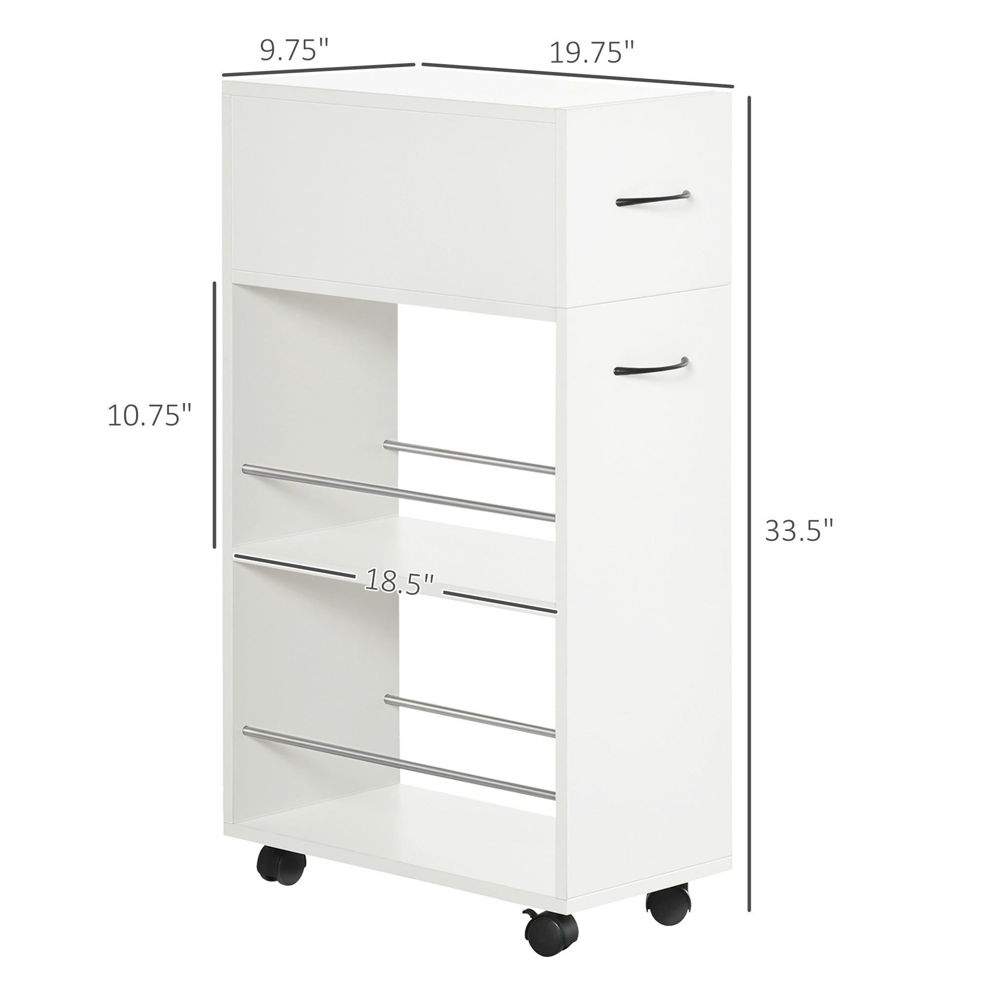 HOMCOM 3- tier Slim Storage Cart, Rolling Narrow Kitchen Cart on Wheels for Small Place, Slide Out Side Utility Cart for Bathroom, Laundry - Grand Goldman Shop