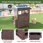 K&K 40.5' Outdoor Grill Cart with Stainless Steel Top, Solid Wood Outdoor Storage Cabinet with Drop Leaf, One Drawer, Towel Rack, Rolling Kitchen Cart with Lockable Wheels for Lawn Garden, Brown - Grand Goldman Shop